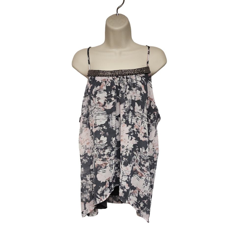 STUDIO Y -Women's Plus XXL Boho Sequin Accent Racer Back Color Gray/Pink Top